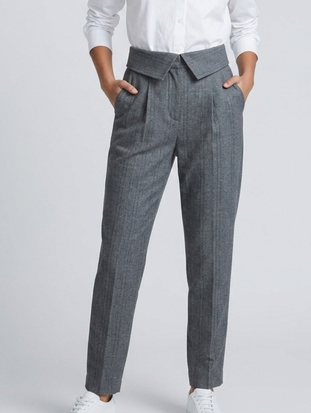 Equipment Gray High-Waist Wool Straight Leg Trousers